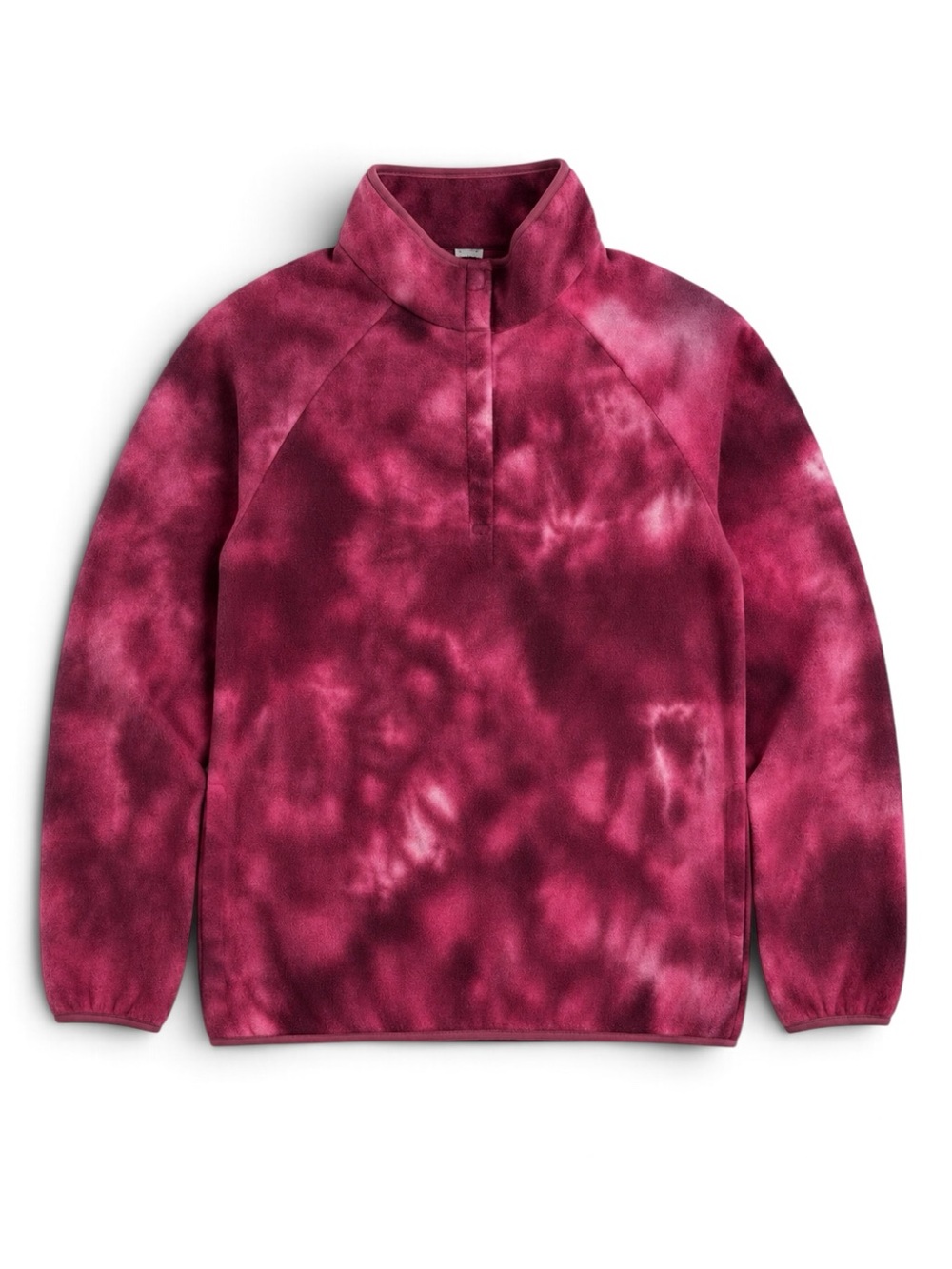 Te Verde Tie Dye Fleece Pullover Snap Collar Cozy Lounge Travel Berry Pink L